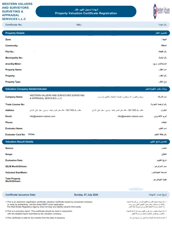 Approved Valuation Companies Certificate